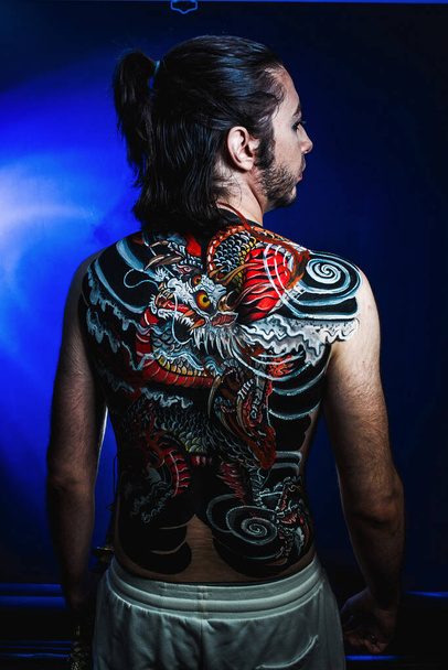 yakuza with dragon tattoo on back - Φωτογραφία, εικόνα