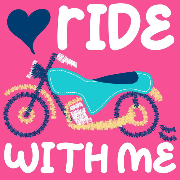 niedlichen rosa Motorrad mit Herzen und Text auf rosa Hintergrund - Vektor, Bild