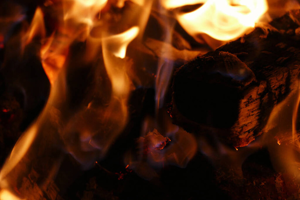 Llamas calientes de un fuego, vista detallada de una fogata - Foto, Imagen