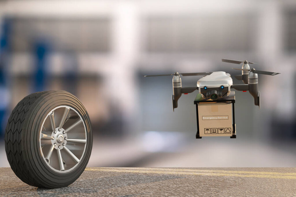 Drone con Neumático Medida de Coche cantidad Neumático de Goma Inflado - Foto, imagen
