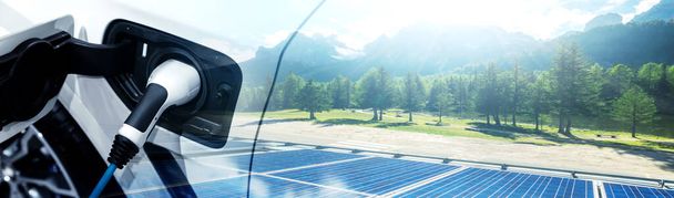 EV töltőállomás elektromos autókhoz a környezetbarát, fenntartható energia koncepciójában - Fotó, kép