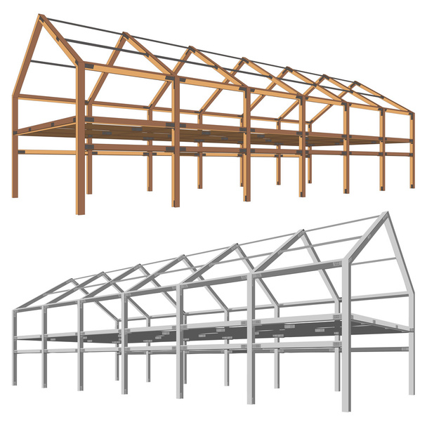 staal en houten gebouw regeling - Vector, afbeelding
