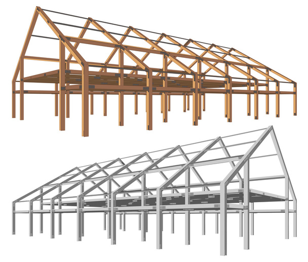 Steel and wooden building scheme - Vector, Image