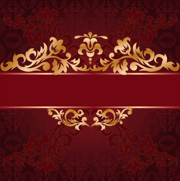 Red background with gold ornaments - Вектор,изображение