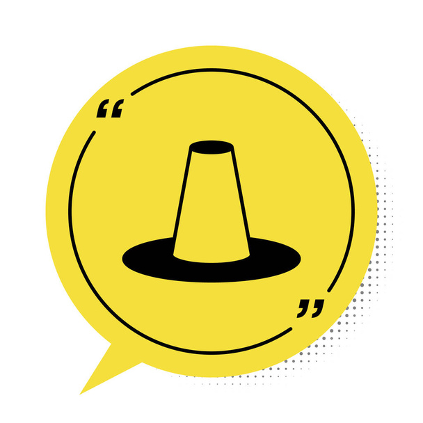 Чорна традиційна корейська піктограма капелюха ізольована на білому тлі. Жовтий символ бульбашки мовлення. Векторні
 - Вектор, зображення