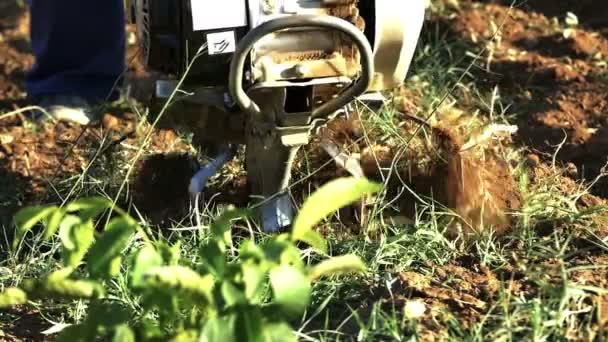 kézi mini traktor ekék a föld - Felvétel, videó
