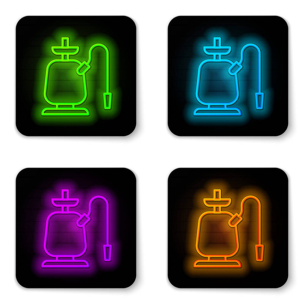 Glowing neon line Hookah icon isolated on white background. Black square button. Vector - Vecteur, image
