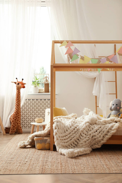 Stylish child room interior with house bed - Zdjęcie, obraz