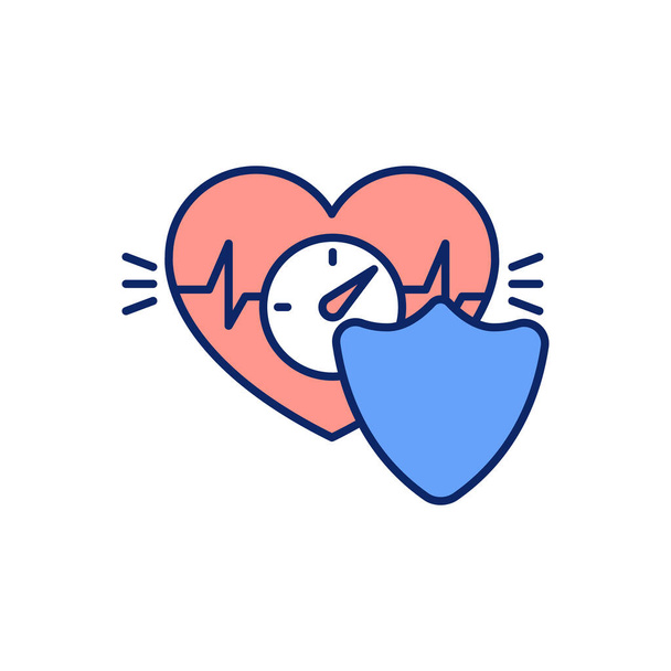 Heart health RGB color icon. Control blood pressure. Preventing heart disease. Decreasing risk factors. Lowering cholesterol levels. Isolated vector illustration. Simple filled line drawing - Vektori, kuva
