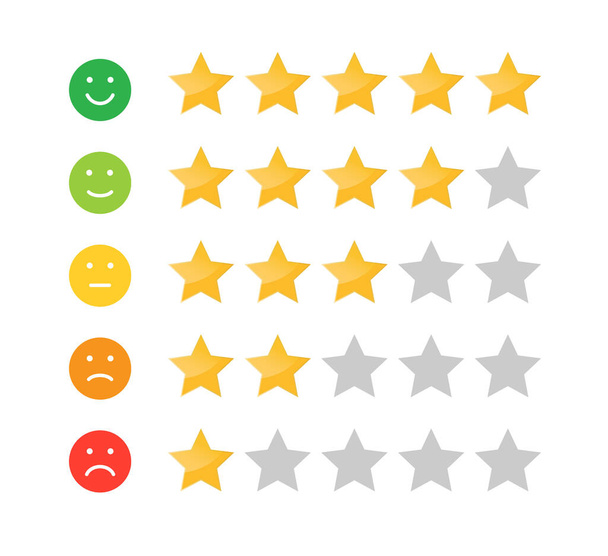 Ícone de classificação de estrelas para sites e aplicativos móveis. Escala de emoções de feedback. Classificação de satisfação do cliente. Ilustração vetorial - Vetor, Imagem