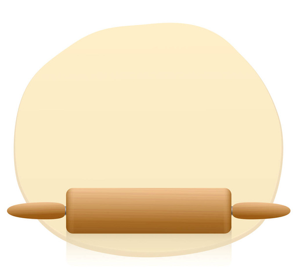 Rolled out pizza dough with wooden rolling pin - also for coockies, pastry or cakes. Isolated vector illustration on white background. - Vector, Image
