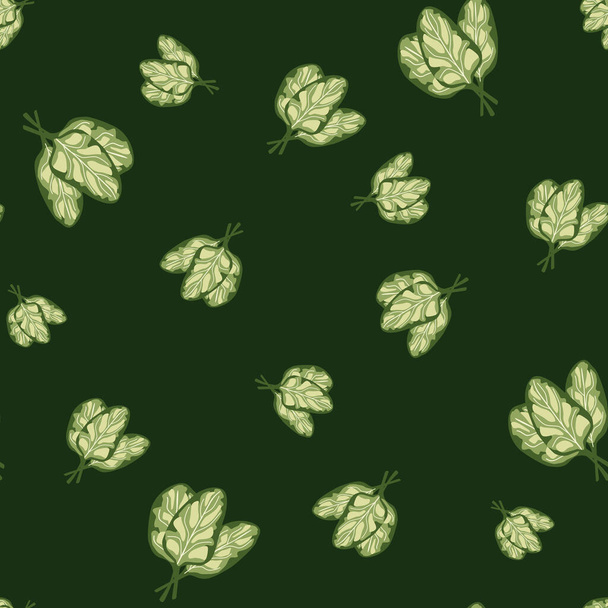 Insalata di spinaci a grappolo senza cuciture su sfondo verde scuro. Ornamento semplice con lattuga. Modello di pianta casuale per tessuto. Illustrazione vettoriale di progettazione. - Vettoriali, immagini