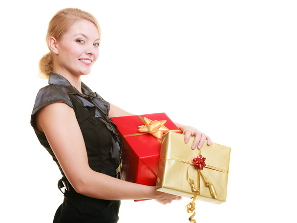holidays love happiness concept - girl with gift boxes - Zdjęcie, obraz