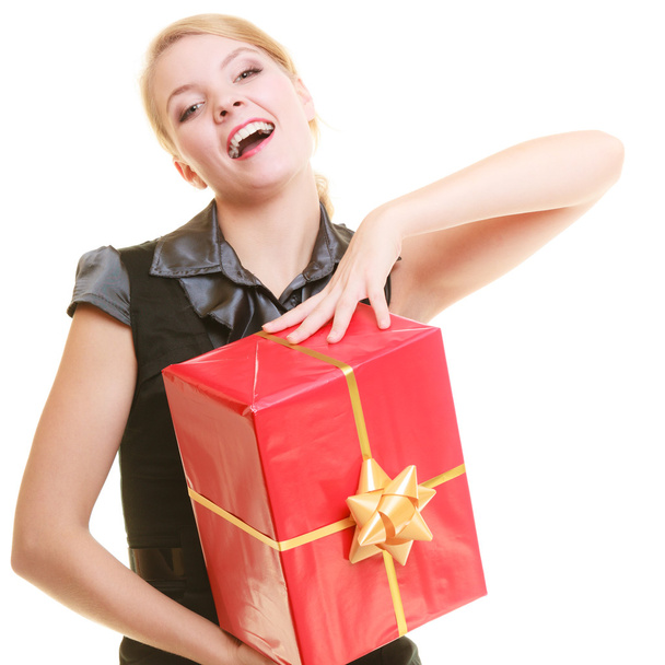 holidays love happiness concept - girl with gift box - Фото, зображення