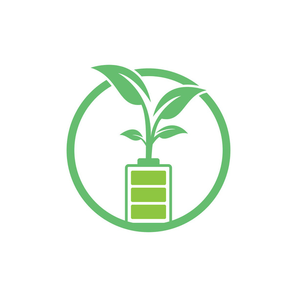 Modèle de logo Eco nature et batterie design illustration. Modèle de logo énergie verte. - Vecteur, image