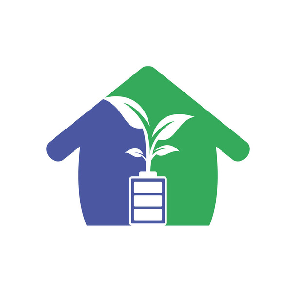 Eco nature maison et modèle de logo de la batterie design illustration. Modèle de logo énergie verte. - Vecteur, image