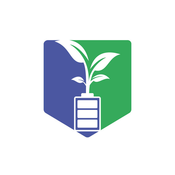 Diseño de ilustración de diseño de plantilla de logotipo de naturaleza ecológica y batería. Plantilla de logotipo de energía verde. - Vector, imagen