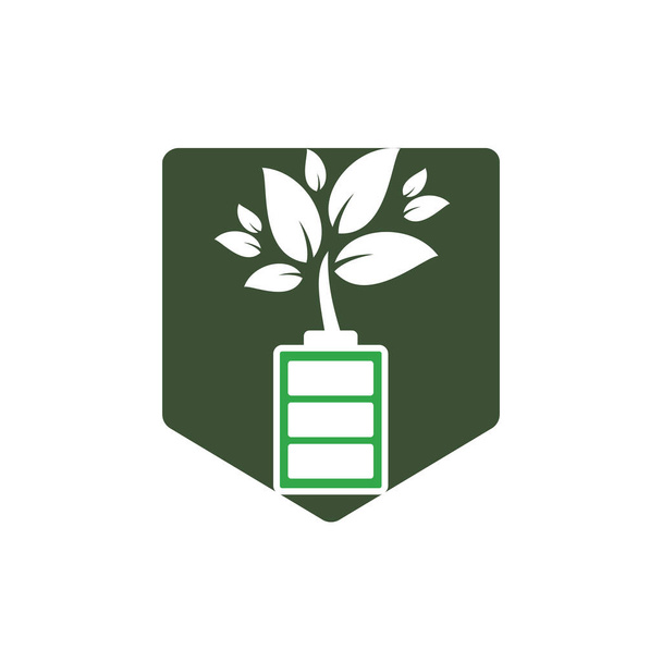 Дизайн векторного логотипу зеленої енергії. Зелений завод і знак батареї. Екологічний знак батареї
. - Вектор, зображення