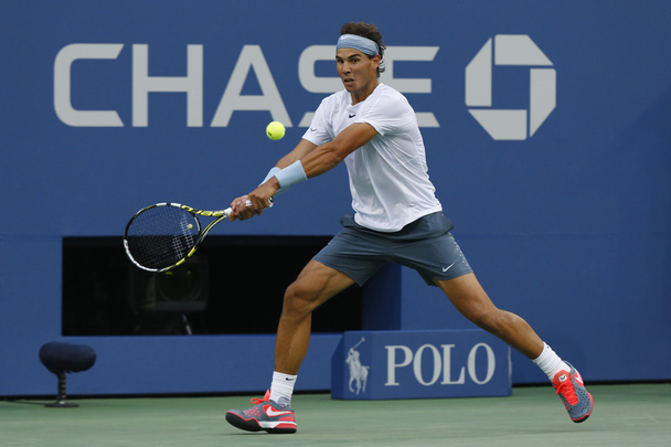 Twelve times Grand Slam champion Rafael Nadal during semifinal match at US Open 2013 against Richard Gasquet - Zdjęcie, obraz