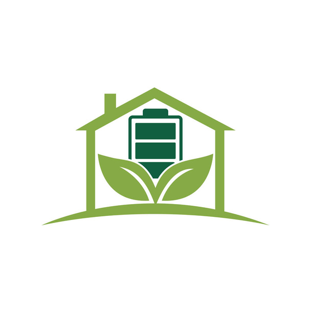 Eco natuur huis en batterij logo template ontwerp illustratie ontwerp. template van het logo voor groene energie. - Vector, afbeelding