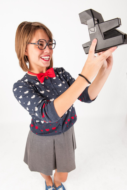 cute nerdy girl taking a selfie picture. - Photo, Image