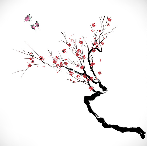 Ink style blossom - Вектор,изображение