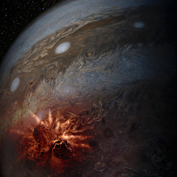 Πλανήτης του Δία και μετεωρίτες συγκρούονται. Στοιχεία αυτής της εικόνας που παρέχονται από τη NASA. - Φωτογραφία, εικόνα