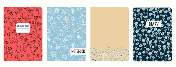 Modèles de page couverture basés sur des motifs avec anémone, d'autres fleurs dans le style Ditzy. En-têtes isolés, remplaçables - Vecteur, image