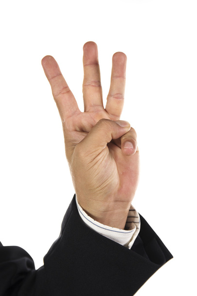 mano y hombre de negocios mostrando tres dedos
  - Foto, imagen