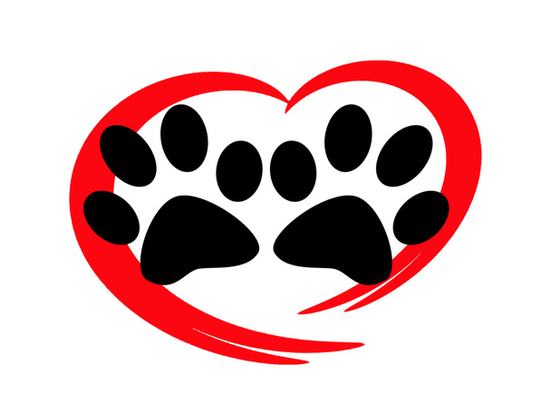 creative red heart and animal paws on a white background. - Photo, Image