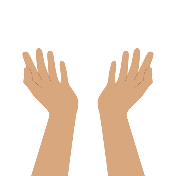 Twee biddende handen. Open je lege handpalmen. Vector platte illustratie geïsoleerd op witte achtergrond. - Vector, afbeelding