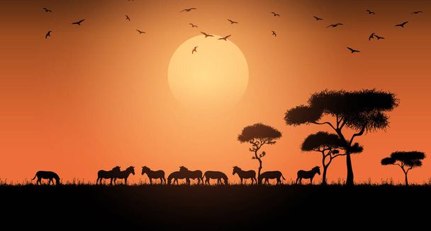 Africká savana. Vektorová ilustrace - Vektor, obrázek