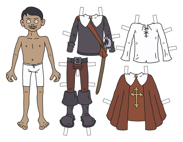 The paper doll funny man of the cardinal guard with cutout clothes - Vector, Image