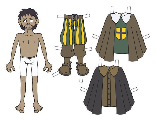 The paper doll funny historical nobleman with cutout clothes - Vector, Image