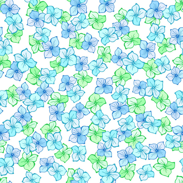 Ditsy floral seamless pattern. Vector hand drawn line art illustration. Summer cute blue green flowers. Texture for print, fabric, textile, wallpaper. - ベクター画像