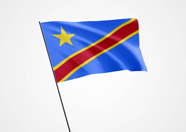 Bandera de la República Democrática del Congo ondeando alto en el fondo blanco aislado. 30 de junio Día de la Independencia del Congo Colección mundial de bandera nacional. Bandera de la nación Ilustración 3D - Foto, imagen