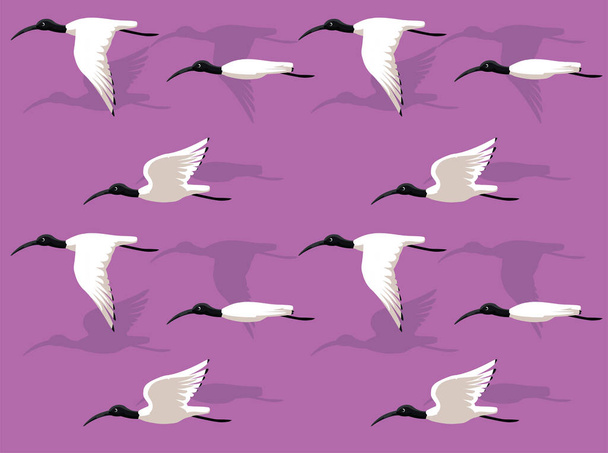 Animal Animation Sequence Australian White Ibis Flying Cartoon Vector Seamless Wallpaper - Vetor, Imagem