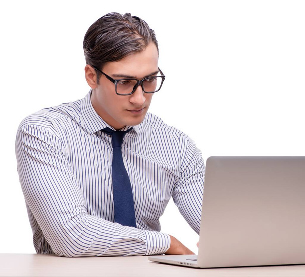 Handsome businessman working with laptop computer isolated on wh - Photo, Image