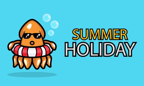 Cute squid in the beach summer holiday banner - Vektori, kuva
