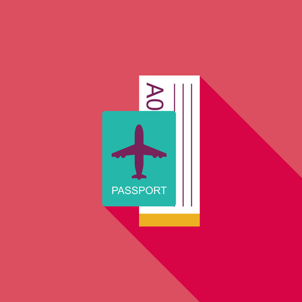 Air ticket flat icon with long shadow - Vector, Imagen
