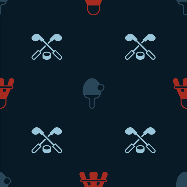Set Badminton shuttlecock, Racket and Ice hockey sticks and puck on seamless pattern. Vector - Vector, Image