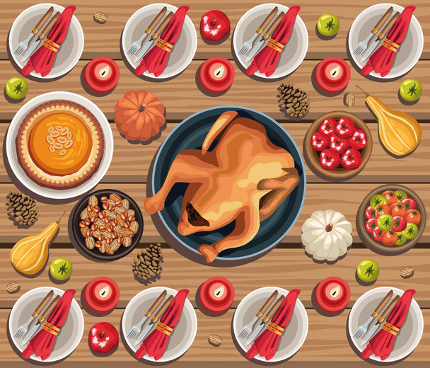 happy thanksgiving food airview - Vector, Image