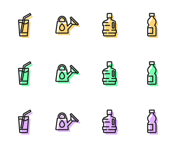 Set line Botella grande con agua limpia, vidrio, regadera y botella de icono. Vector - Vector, Imagen