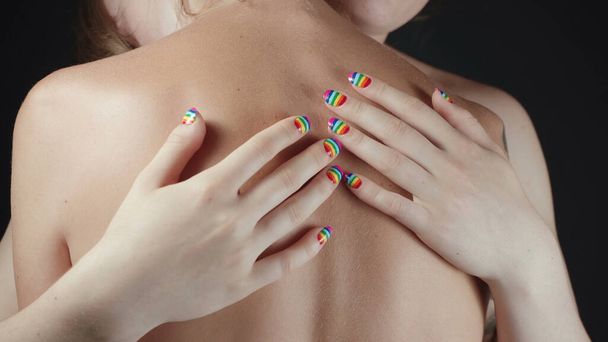 Shooting of hugging two nude lesbian women - Fotografie, Obrázek
