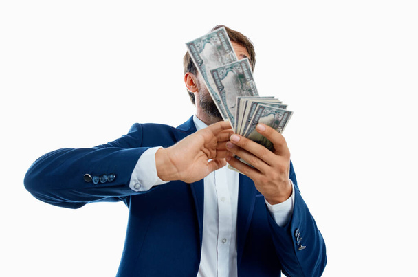 rich man money in hand isolated background - Photo, Image