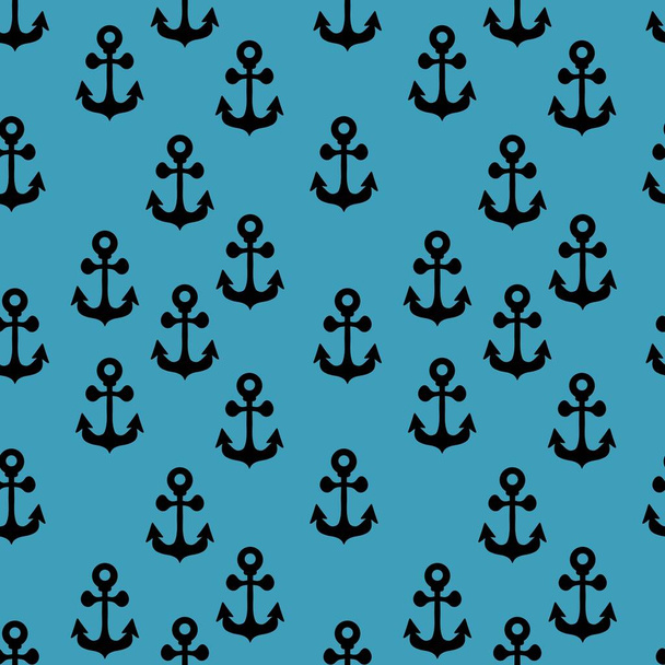 Seamless pattern with black anchor on blue background  - Foto, Imagem