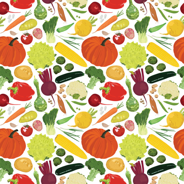 Seamless background with a variety of vegetables - Vector, Image