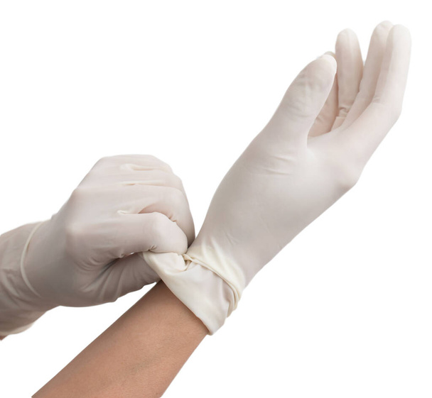 guanti bianchi medici sulle mani - Foto, immagini