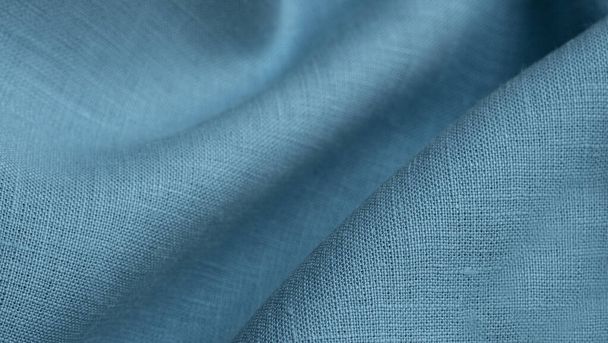Tecido de linho, fundo azul. Textura de tecido azul de linho macio. Fundo de tecido texturizado. Macro com dof raso - Foto, Imagem