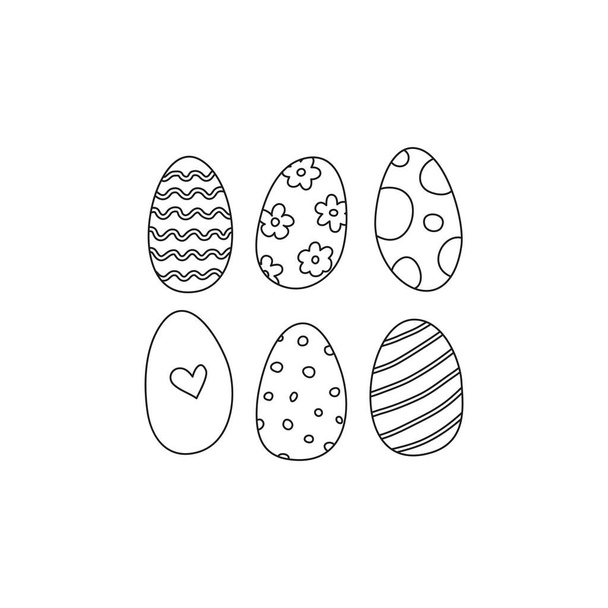 Group of outline doodle Easter eggs with simple decor. - Wektor, obraz
